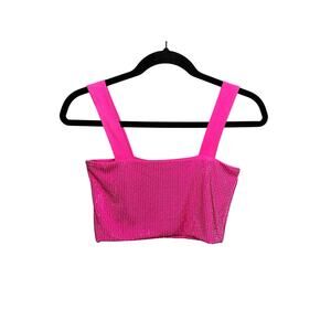 NWT Glam Barbiecore Sparkly Pink Rhinestone Crop Top Tank Top Shirt Women Small